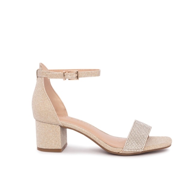 Bridal Sandal with Block Heel in Champagne Gold and Rhinestones, Size 8 - Picture 9 of 11